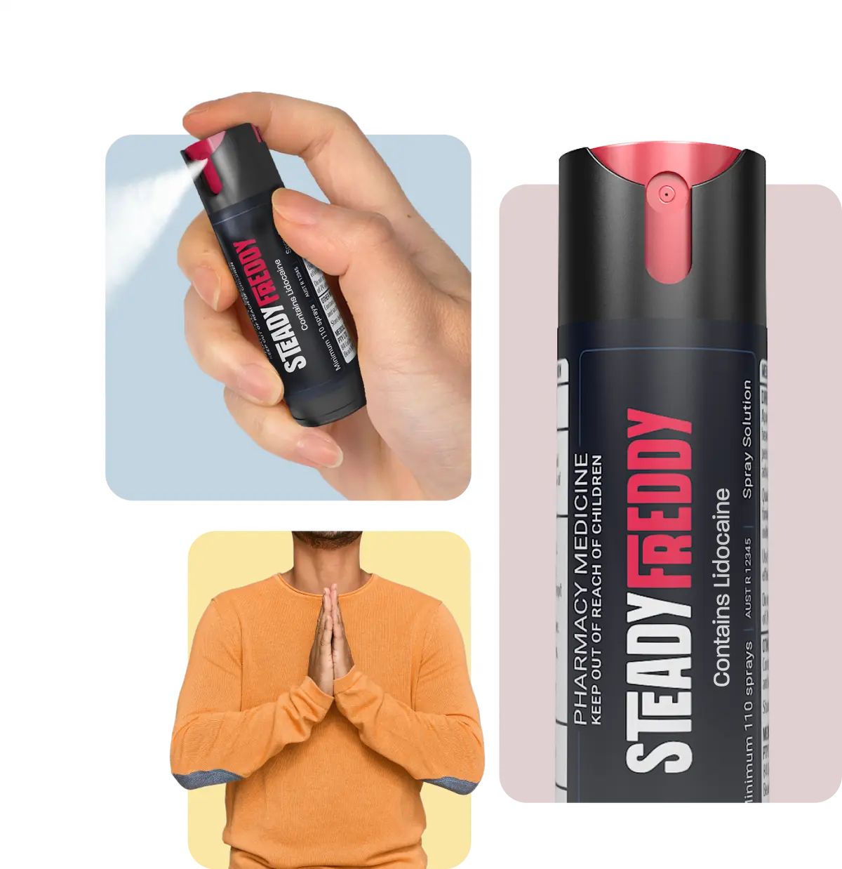 steady freddy delay spray with man praying